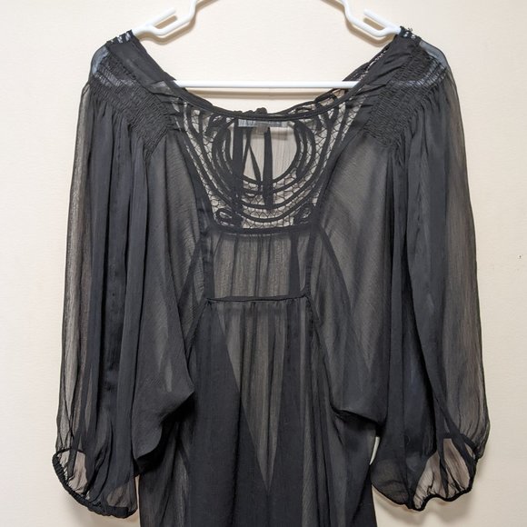 Beautiful Daniel Rainn Sheer Black Boho Blouse with Bishop Sleeves - Picture 2 of 7